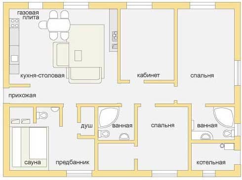 Маленький одноэтажный коттедж - планировка