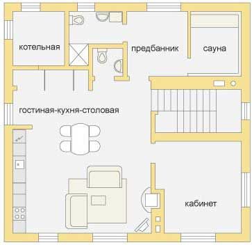 Двухэтажный коттедж - планировка 1 этаж