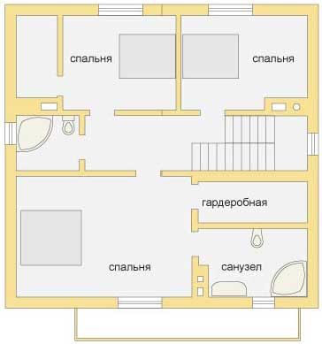 Двухэтажный коттедж - планировка 2 этаж